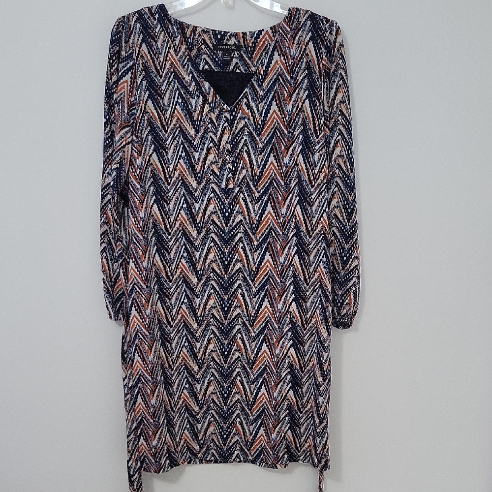 Liverpool Chevron Long Sleeve Dress, Size 8